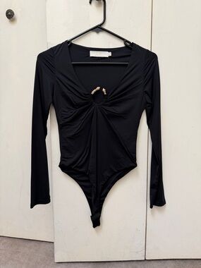 Black Long Sleeve Ring-Front Bodysuit